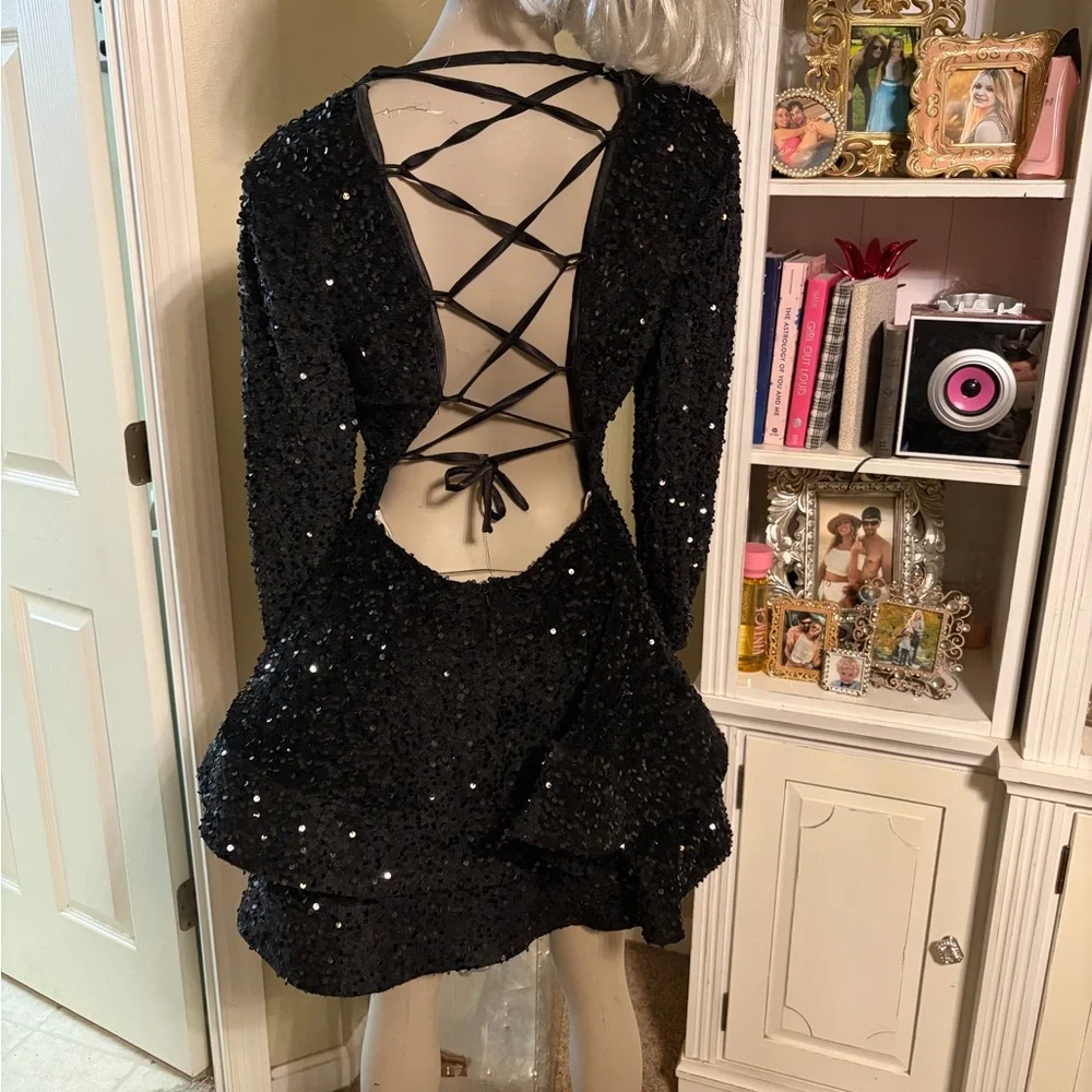 Amazon Black Sequin Long Sleeve Dress - Picture 5 of 5